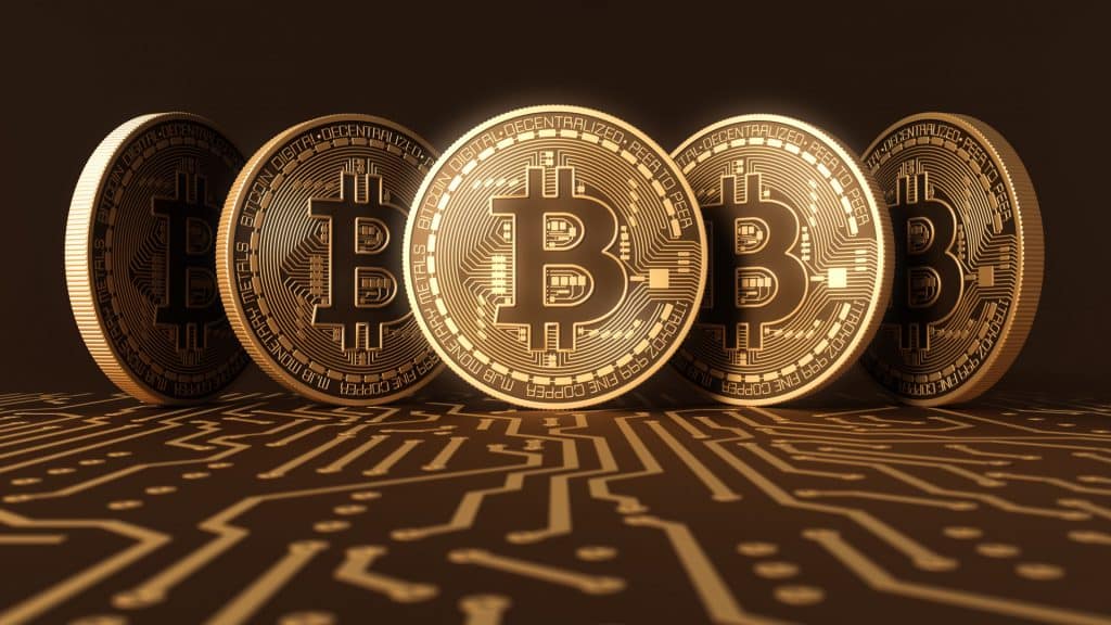 bitcoin coins standing